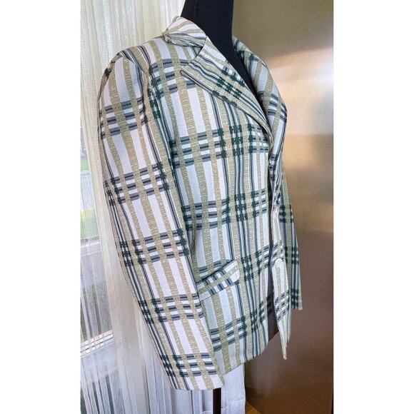 Vintage 70s jacket, unisex green plaid blazer, gender neutral fashion, (S/M) - Picture 8 of 10